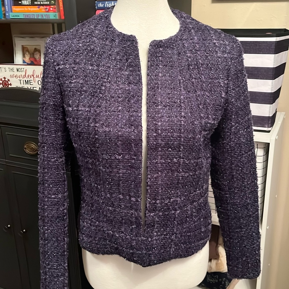 ANNE KLEIN navy blue tweed blazer